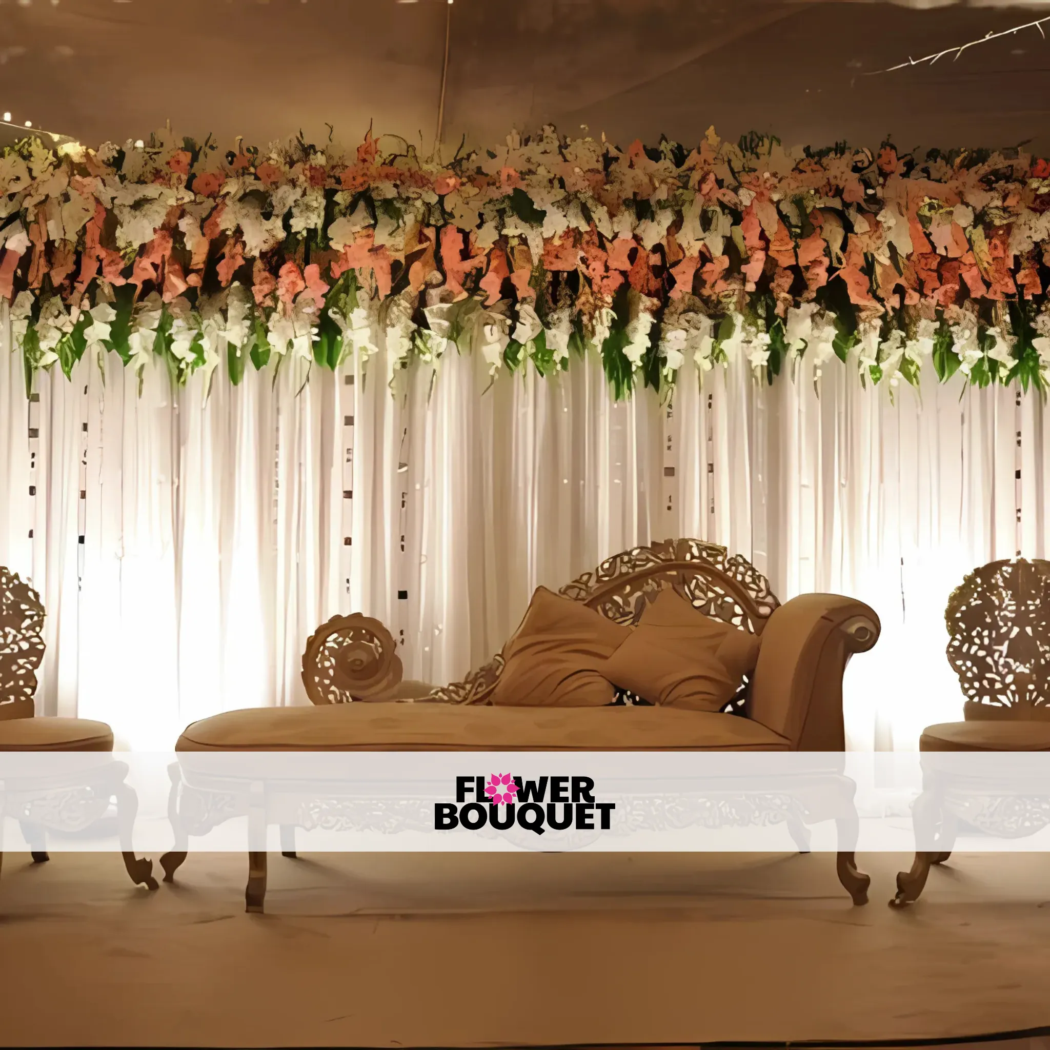 Floral Grandeur Wedding Stage – Luxurious White & Peach Blossom Design