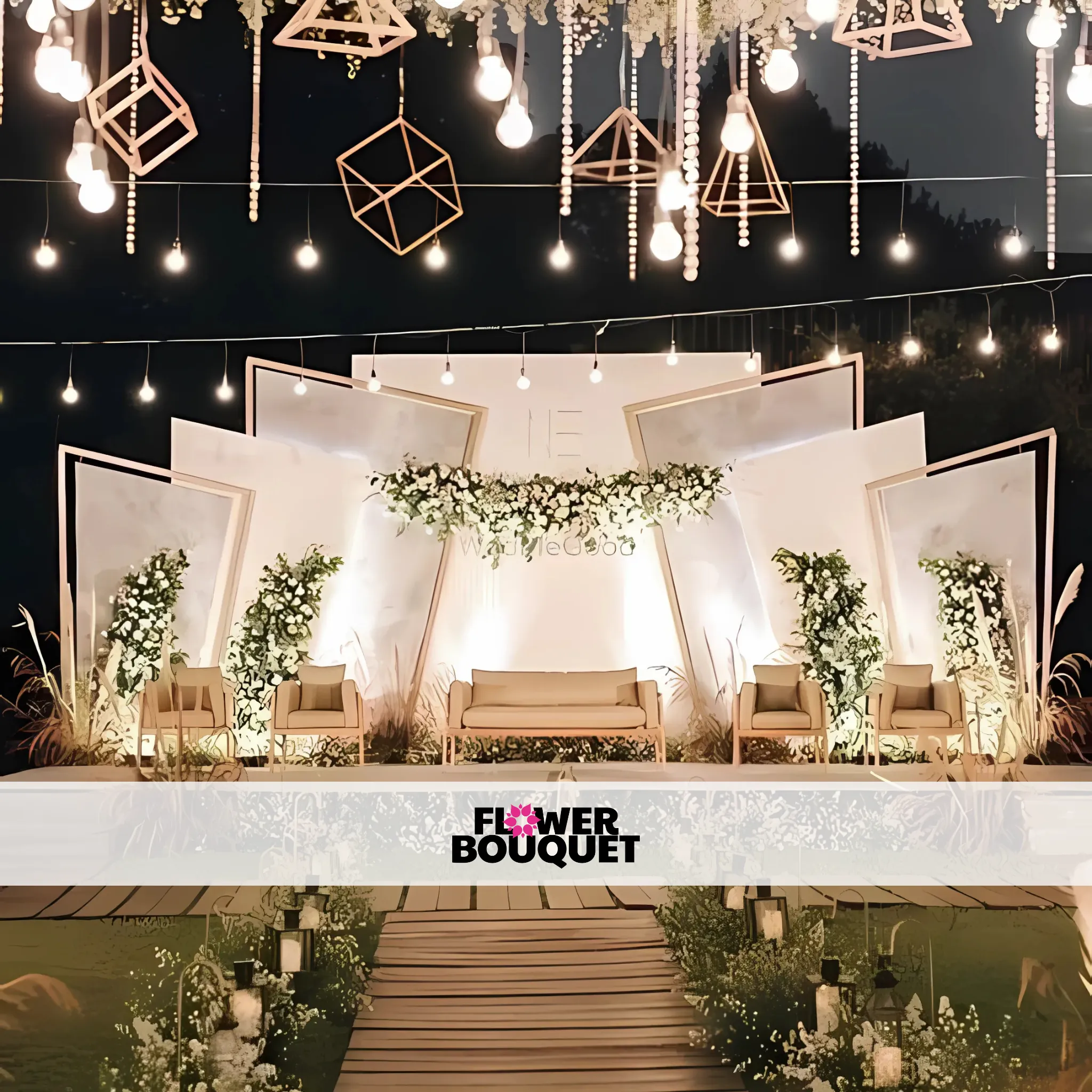 Modern Geometric Wedding Stage – Chic Minimalist Design with Soft Florals