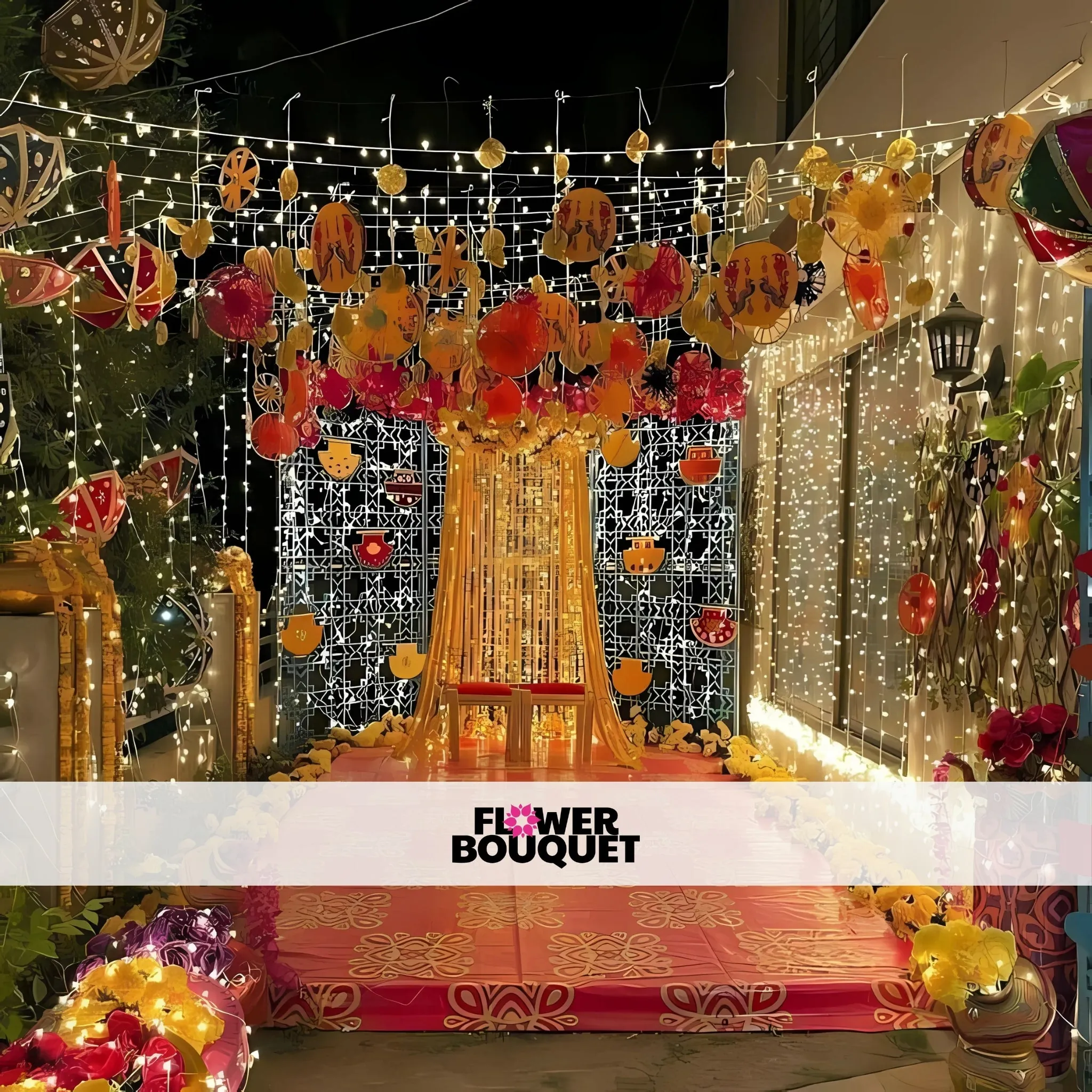 Colorful Mehndi Backdrop with Vibrant Drapes