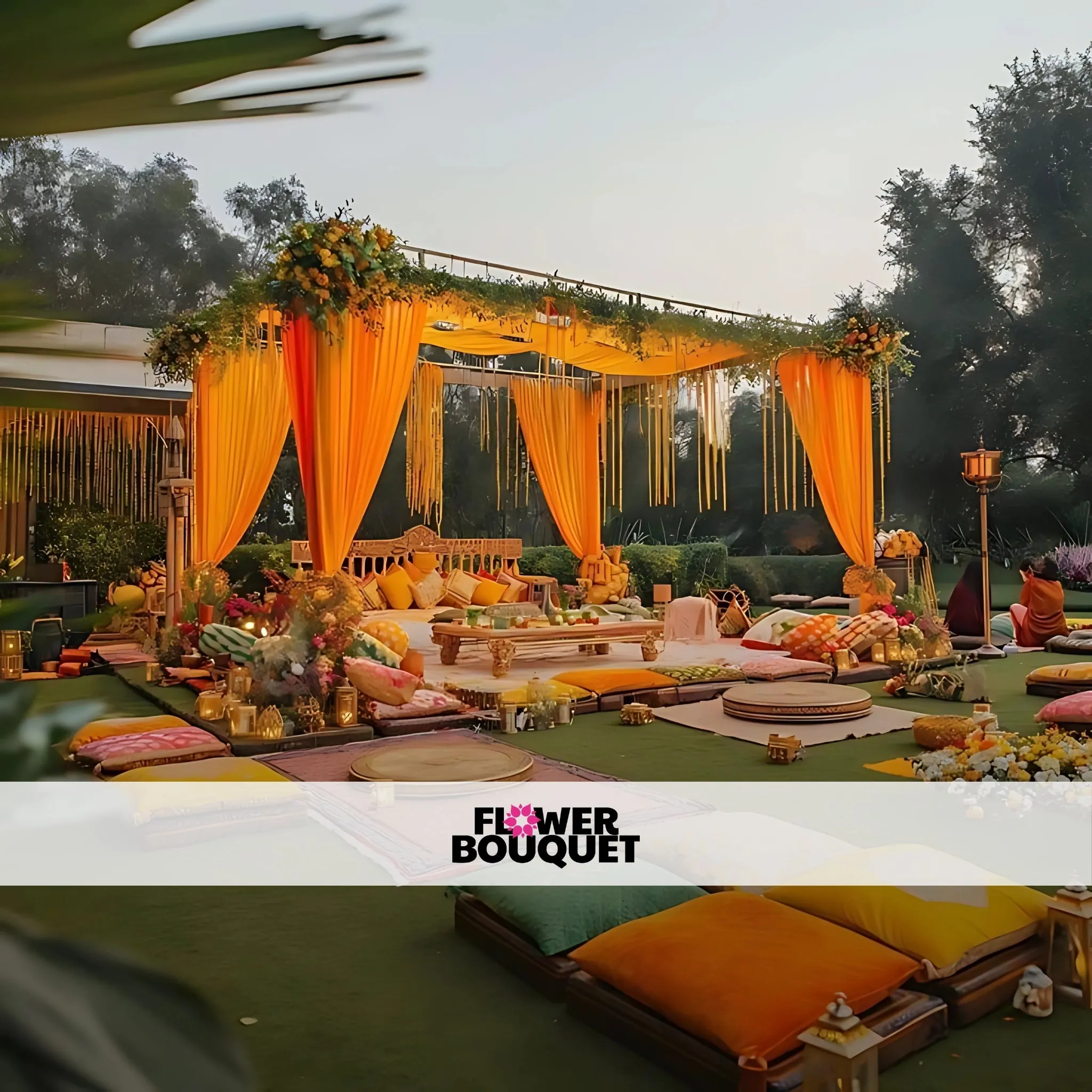 Elegant Outdoor Mehndi Pavilion with Floor Seating
