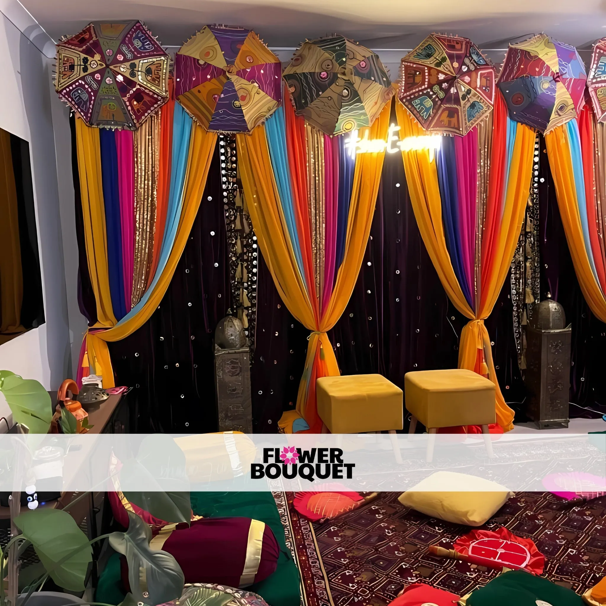 Festive Umbrella-Themed Mehndi Backdrop