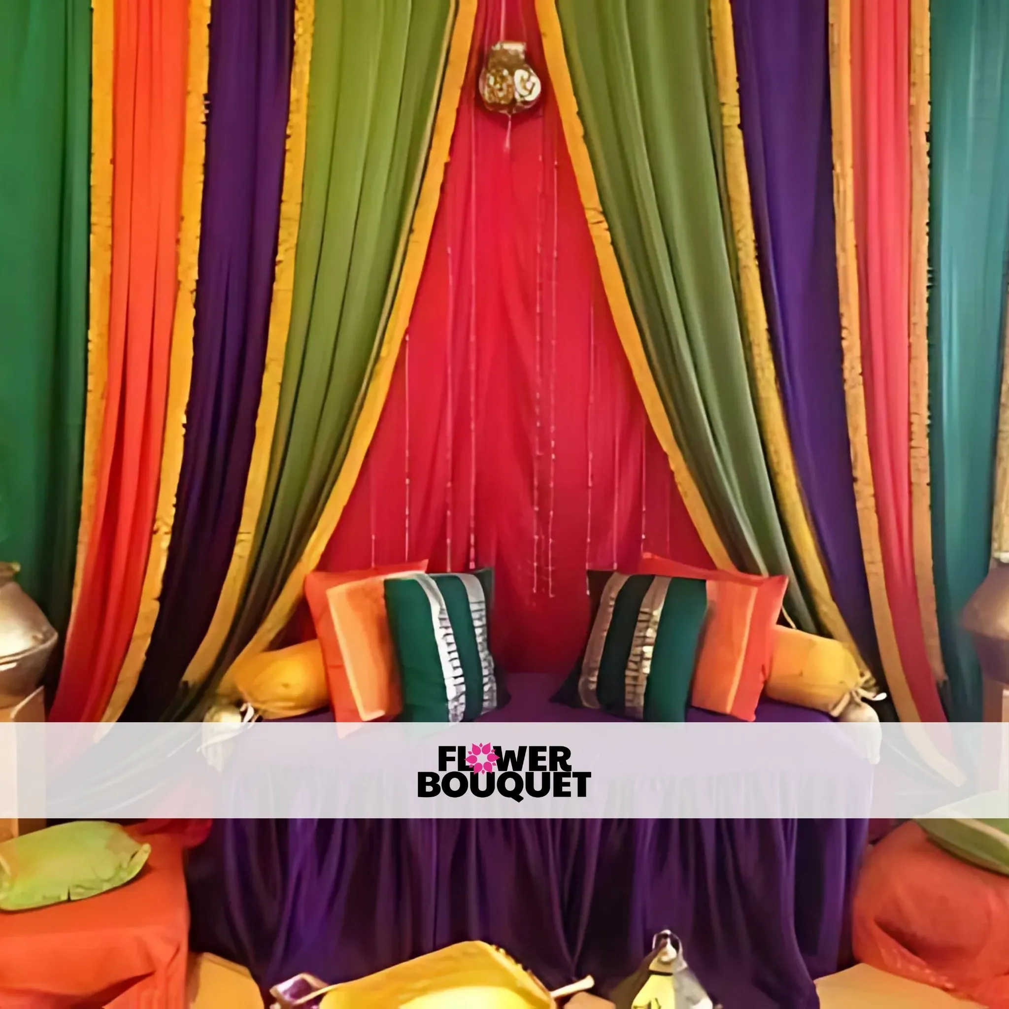 Floral Arch Mehndi Stage with Fairy Lights