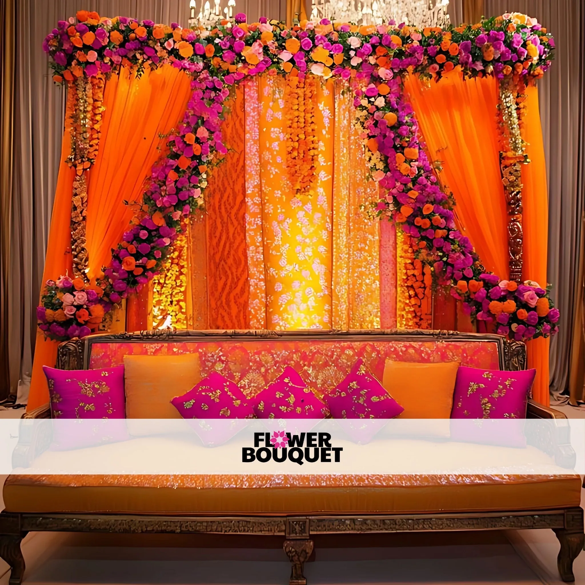 Luxurious Mehndi Stage with Floral Canopy
