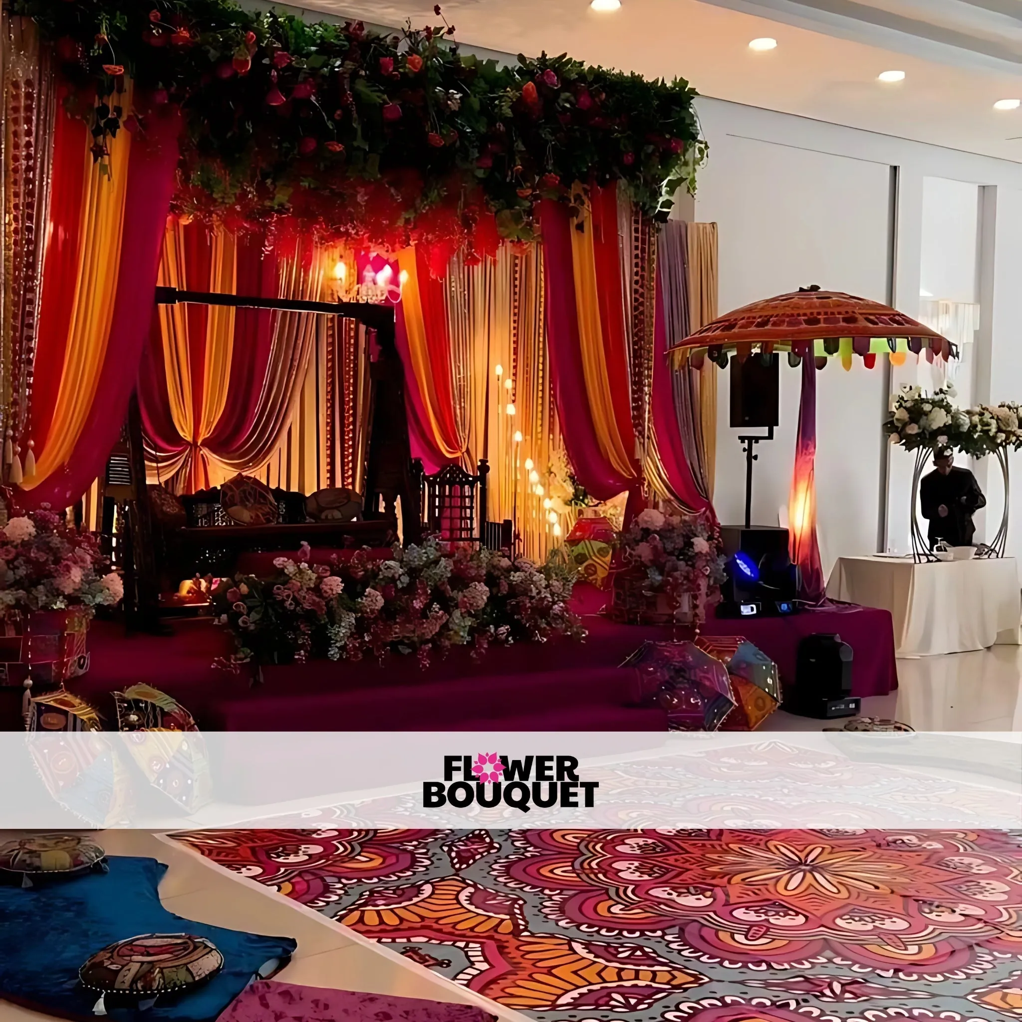 Majestic Mehndi Swing Setup with Elegant Drapes