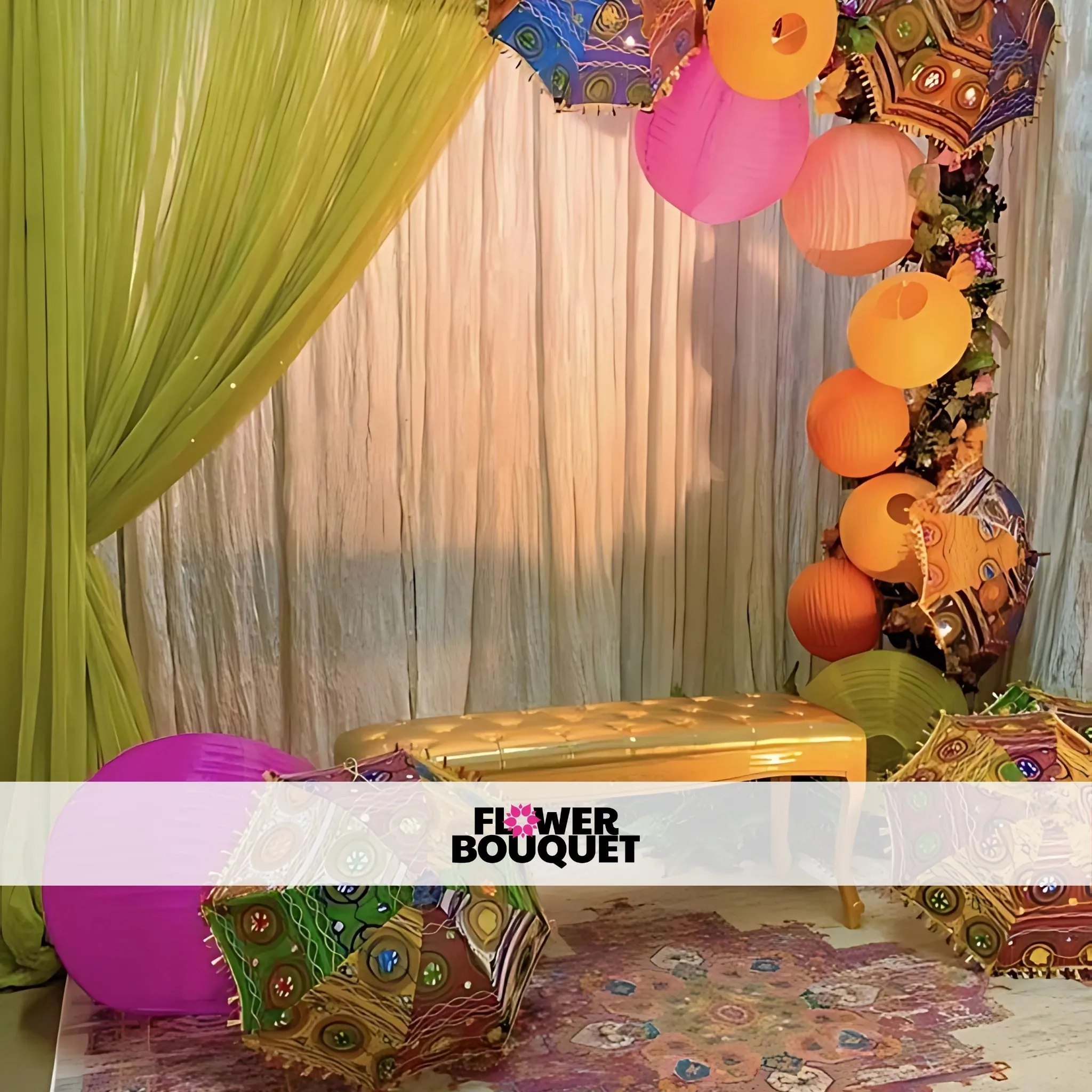Minimalist Mehndi Backdrop with Umbrella Decorations