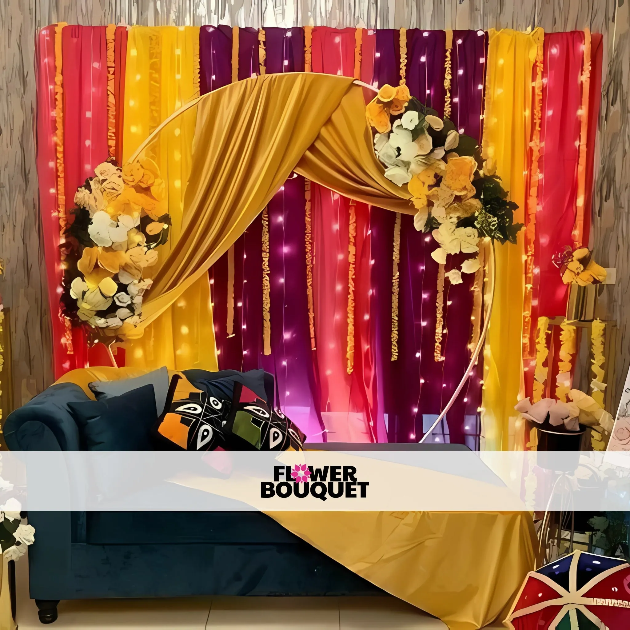 Modern Mehndi Backdrop with Circular Floral Design