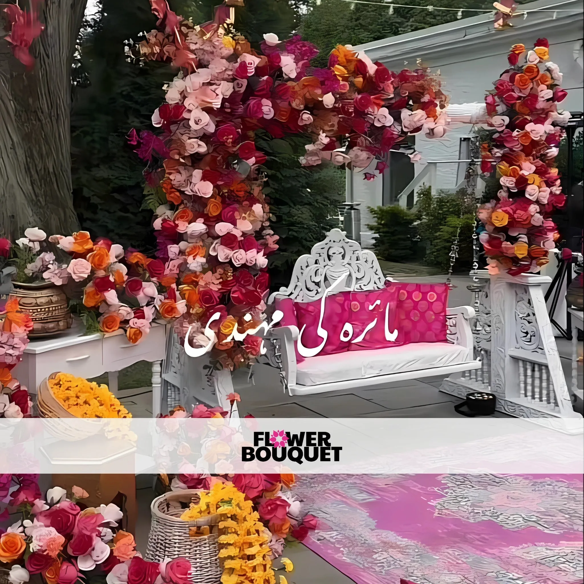 Outdoor Floral Mehndi Swing Setup