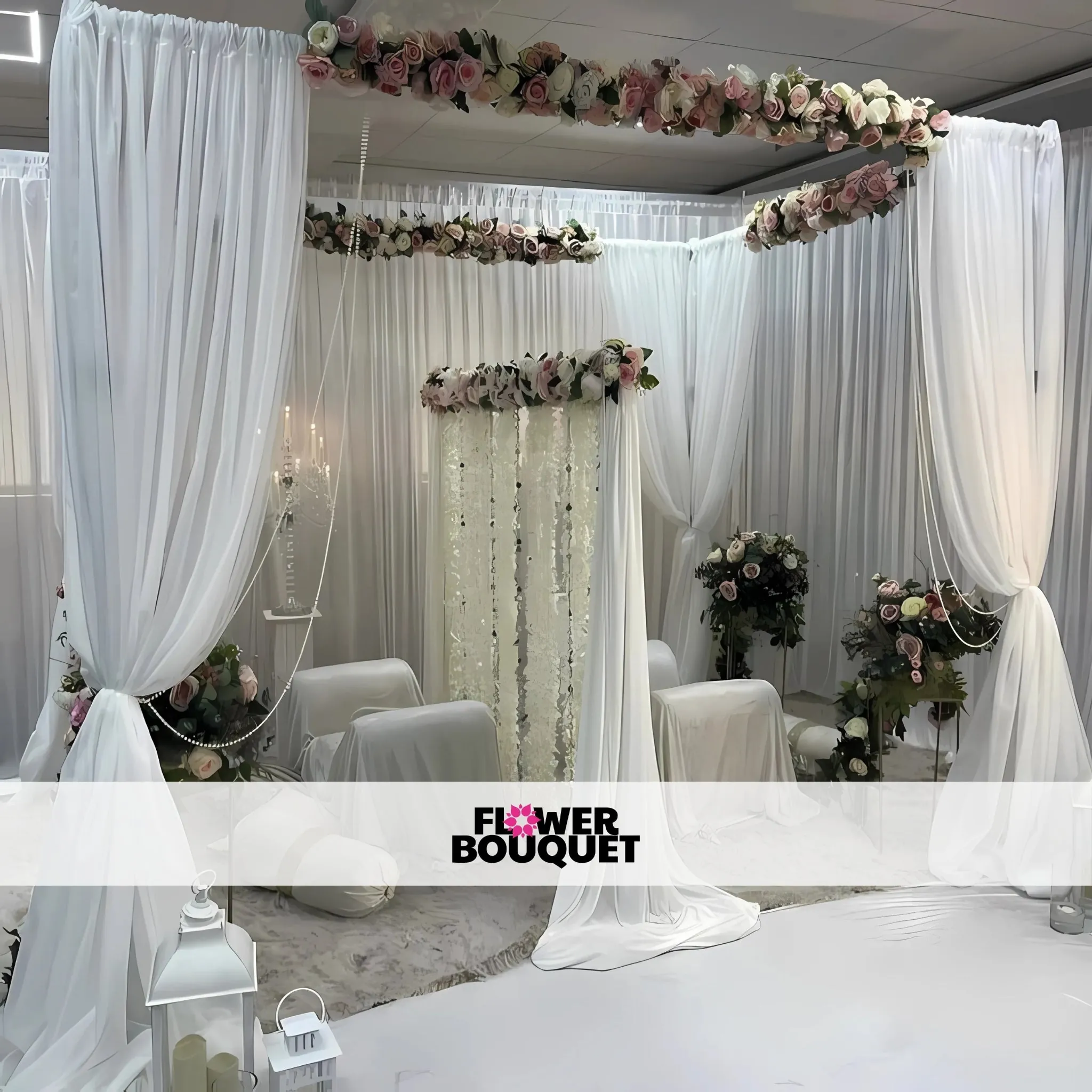 Classic White Nikah Canopy with Rose Accents