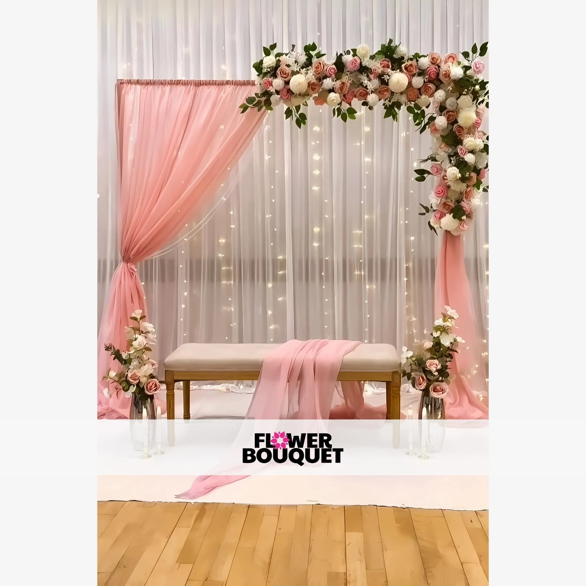 Elegant Pink Nikah Backdrop with Floral Arch