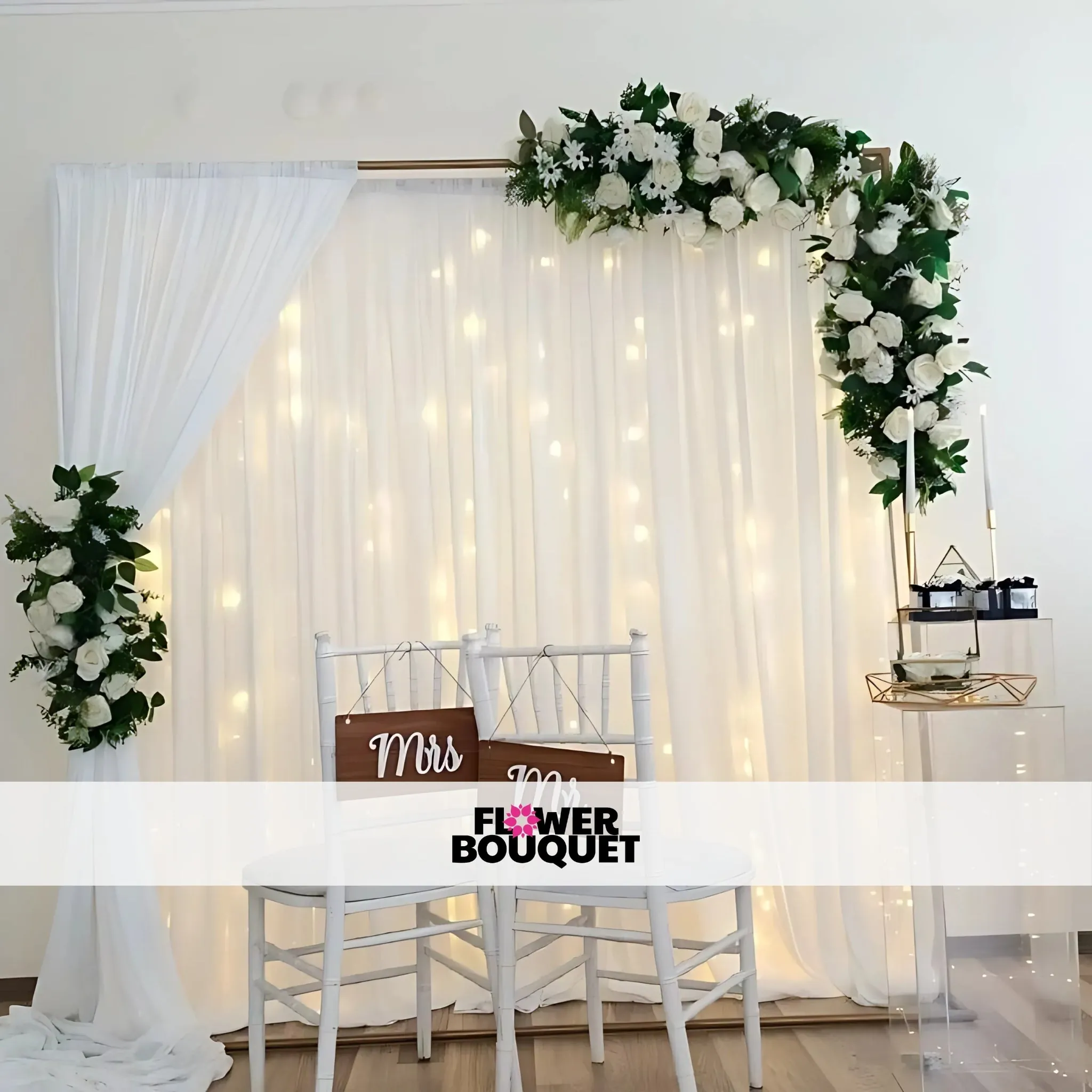 Minimalist White Nikah Stage with Green Accents
