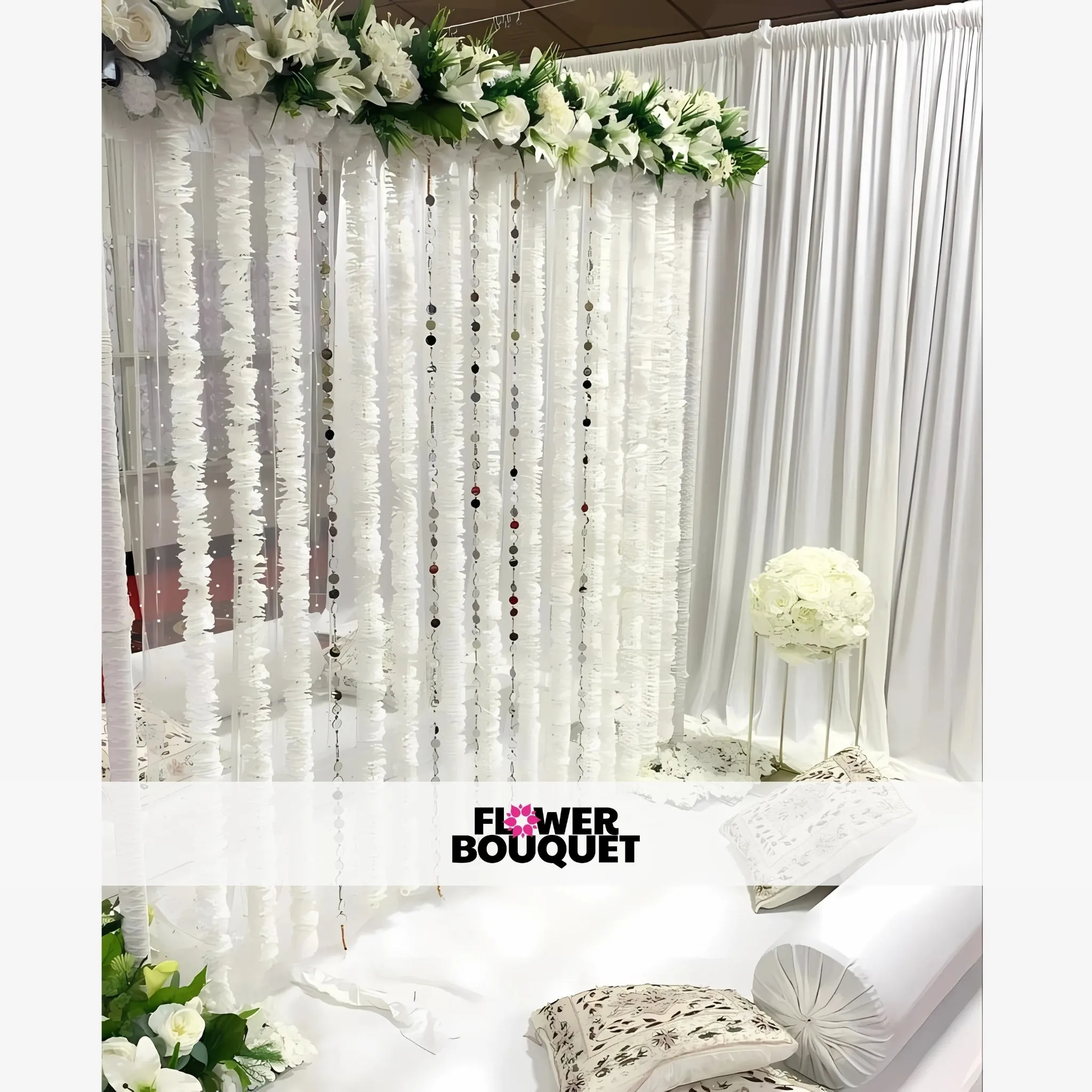 White Floral Nikah Canopy with Hanging Garlands